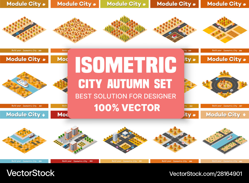 Isometric set blocks module areas Isometric set blocks module areas vector image