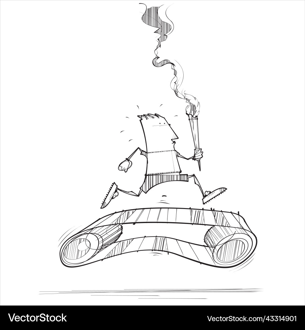 Man running on treadmill with olympic torch vector image