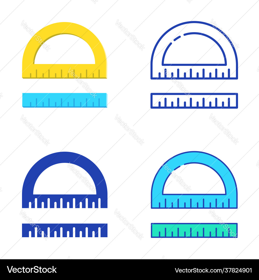 Protractor and ruler icon set in flat line Protractor and ruler icon set in flat line vector image