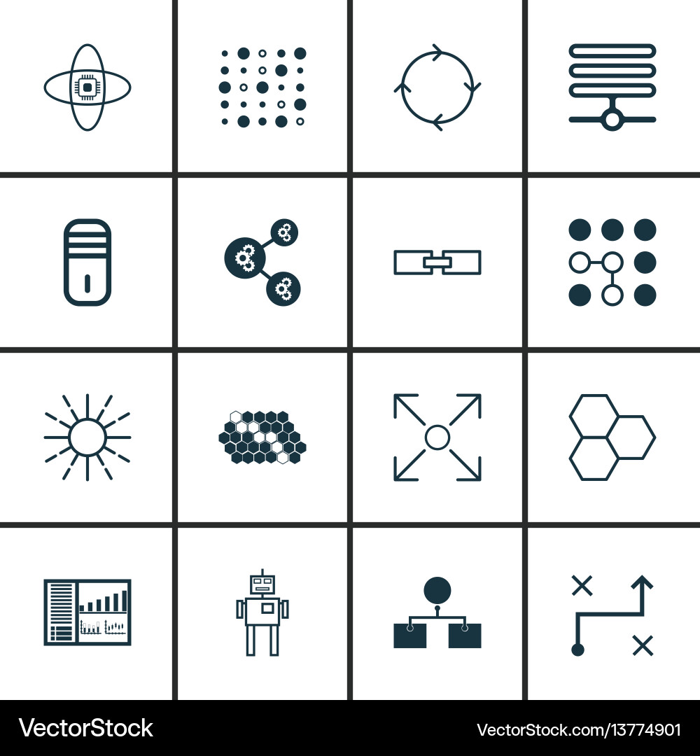 Set of 16 robotics icons includes lightness mode Set of 16 robotics icons includes lightness mode Vector Image