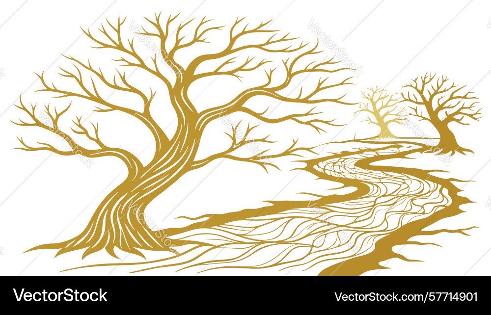 Stylized tree with winding root-like path Vector Image