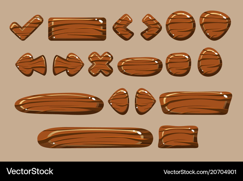 Wooden Button Set - Game UI Elements vector image