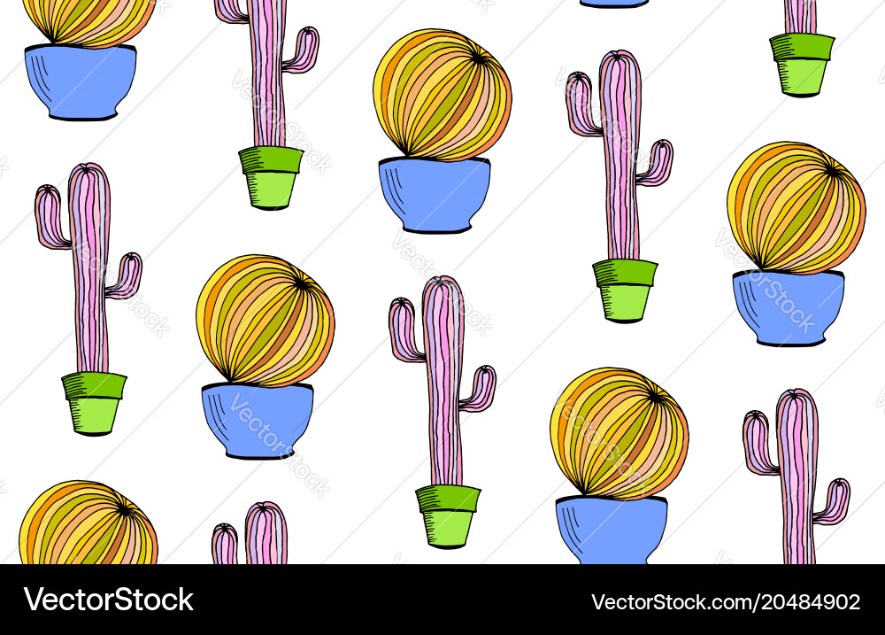 Cactus background seamless pattern with vector image