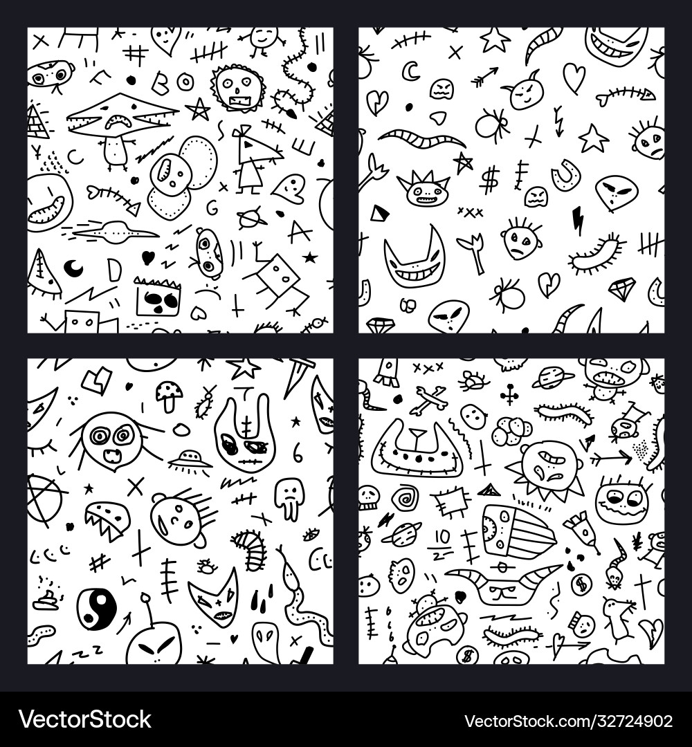 Collection seamless doodle patterns Vector Image