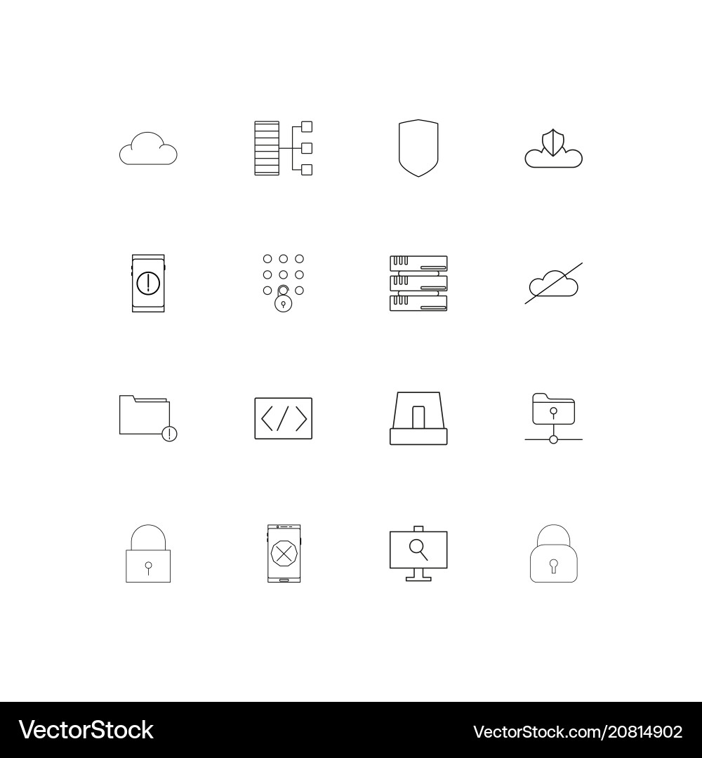 Cyber security linear thin icons set outlined vector image