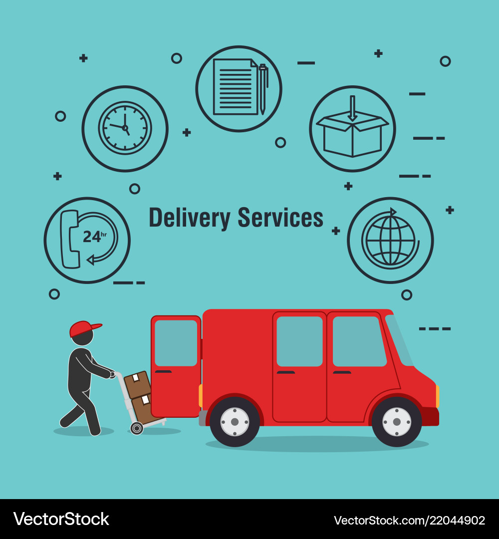Delivery service worker character with set icons Vector Image