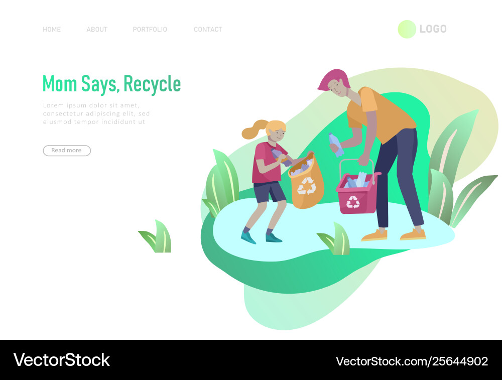 Landing page template with people recycle sort Vector Image