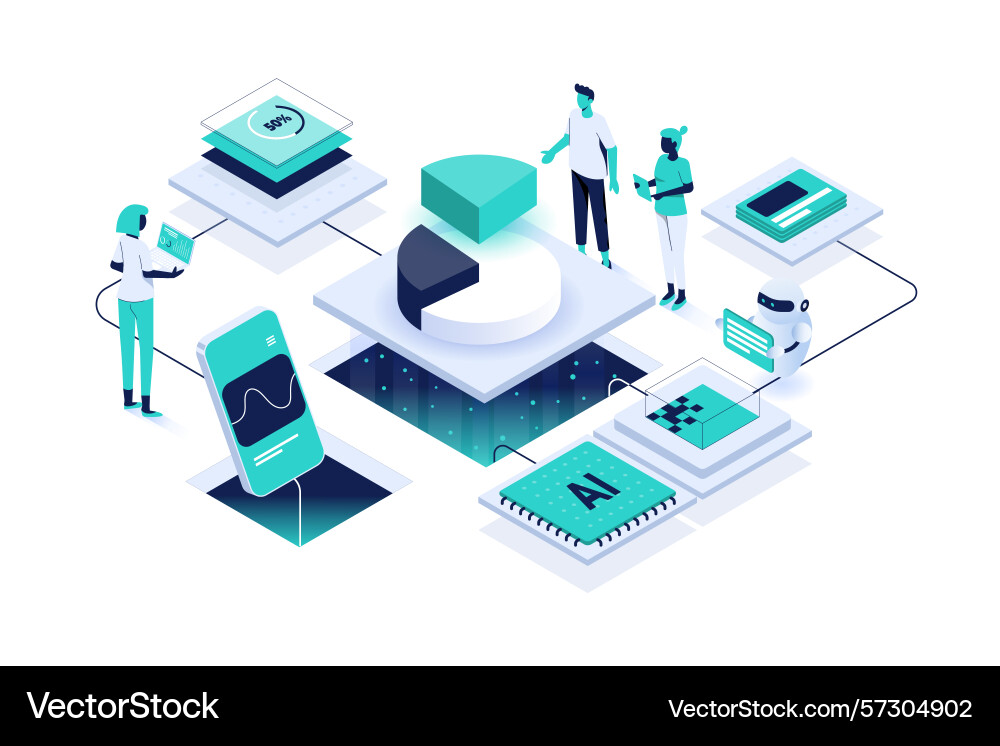 Modern isometric data analysis a ai and business vector image