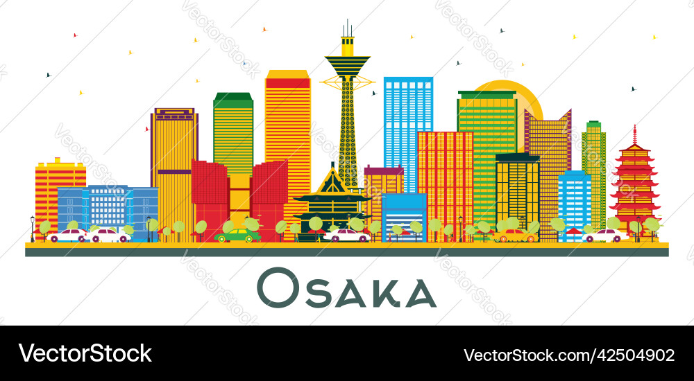 Osaka japan city skyline with color buildings Osaka japan city skyline with color buildings vector image