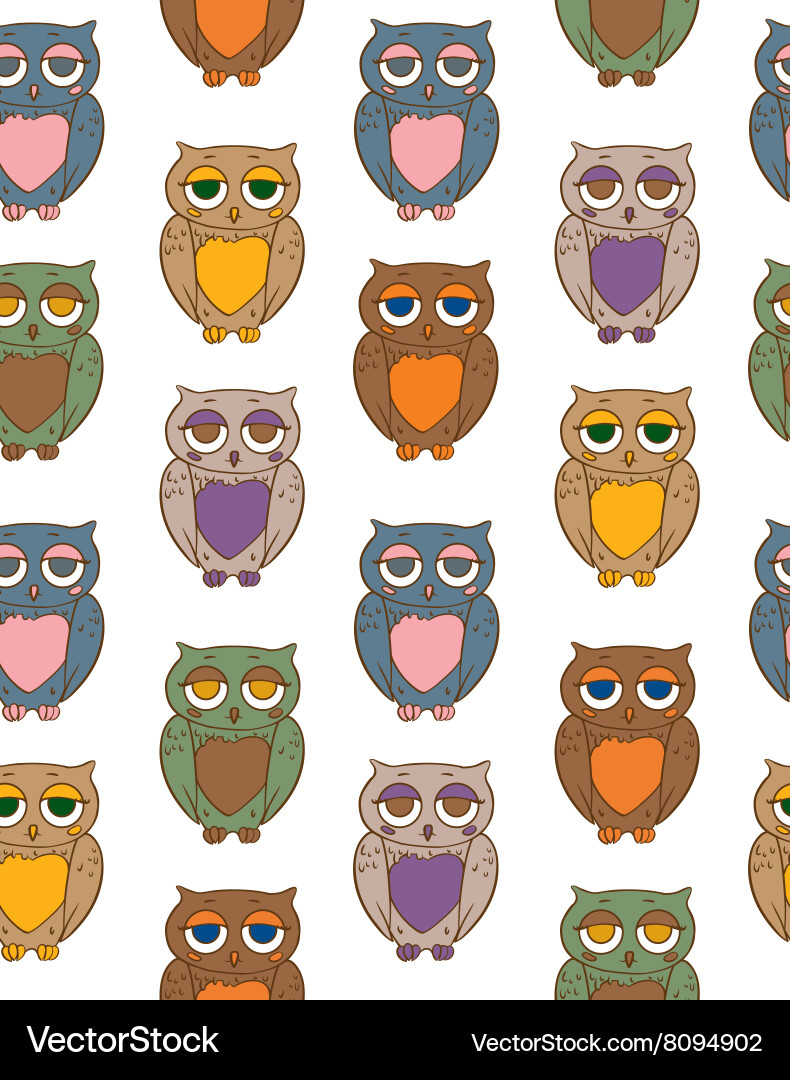 Seamless pattern with color owls vector image
