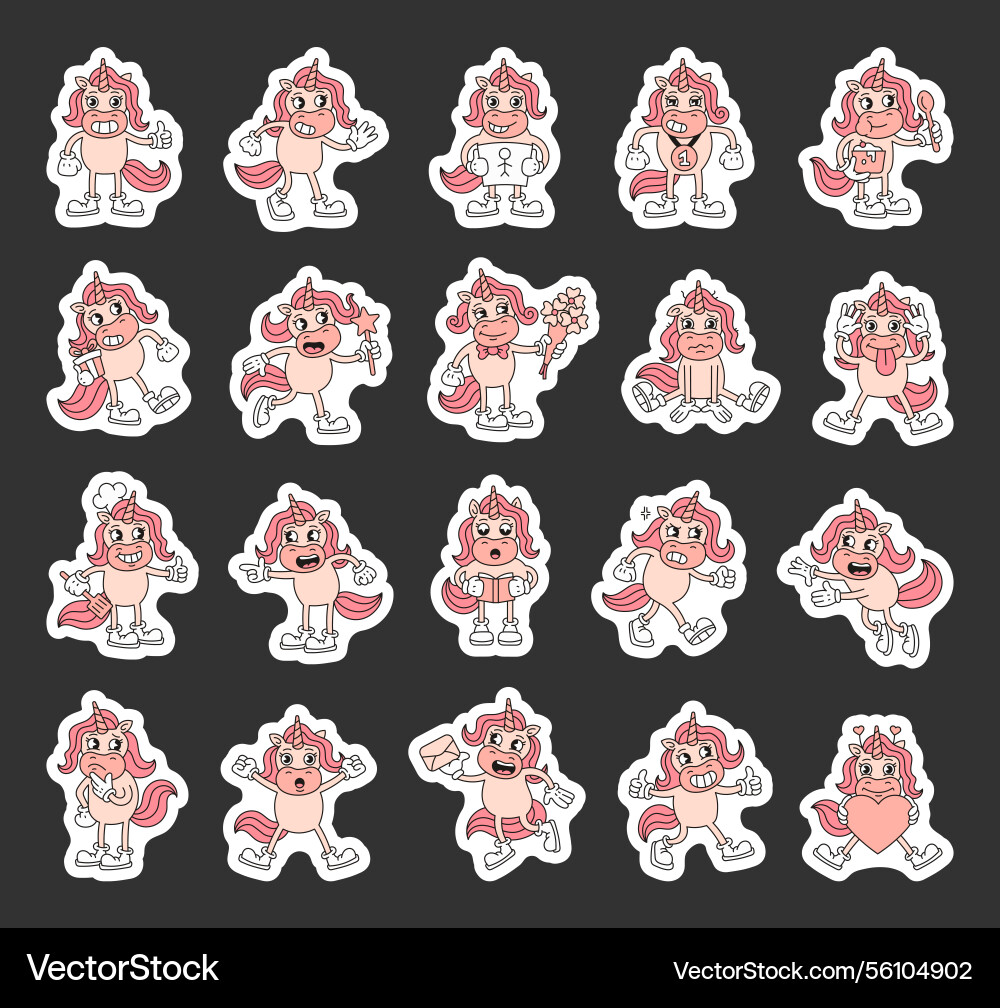 Unicorn set with emotions charming characters Unicorn set with emotions charming characters vector image