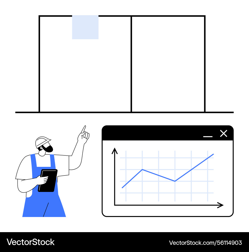 Arbeiter Analyse von Daten mit Tablet und Liniendiagramm Arbeiter Analyse von Daten mit Tablet und Liniendiagramm vektorbild
