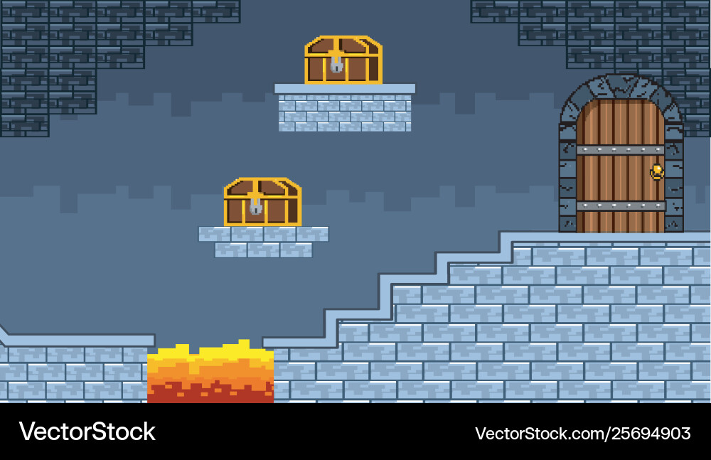 Arcade game world and pixel scene design vector image