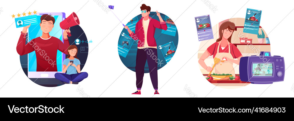 Blogger three isolated compositions Vector Image