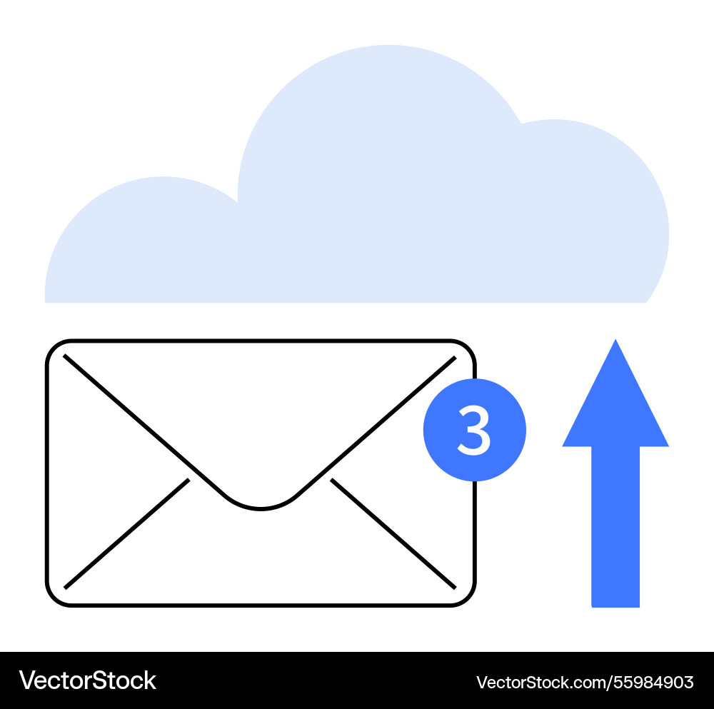 Cloud email upload with notification and blue Cloud email upload with notification and blue vector image
