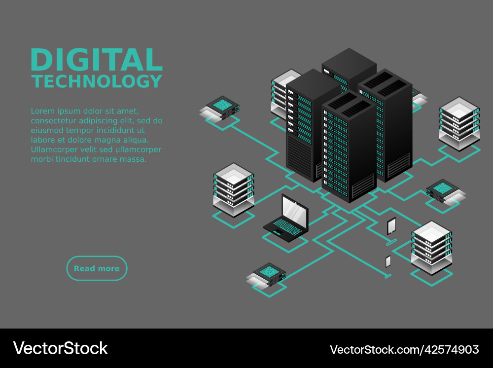 Concept of data network management isometric map vector image