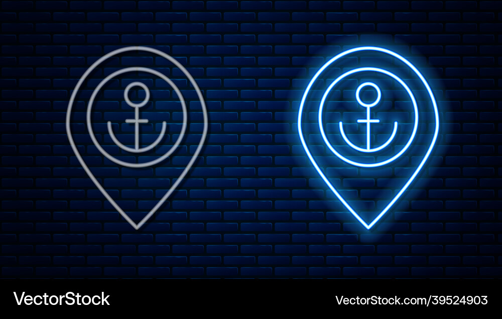 Glowing neon line map pointer with anchor icon Vector Image