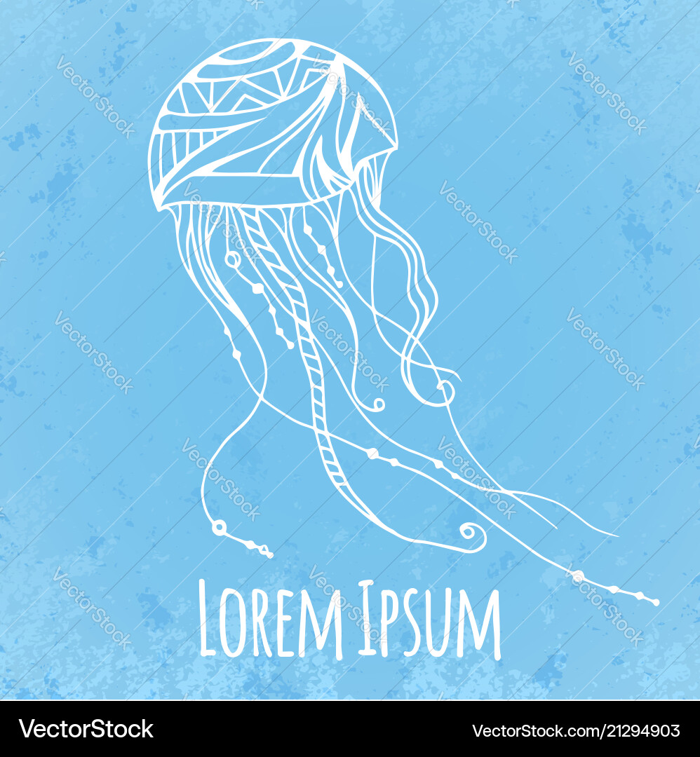 Jellyfish with boho pattern and scuffed ele Vector Image