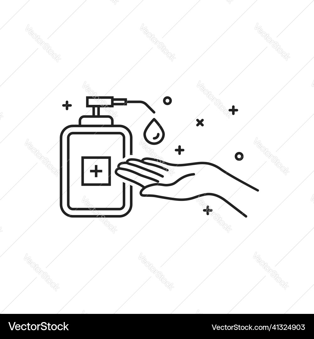 Linear sanitize icon with hand and bottle Vector Image
