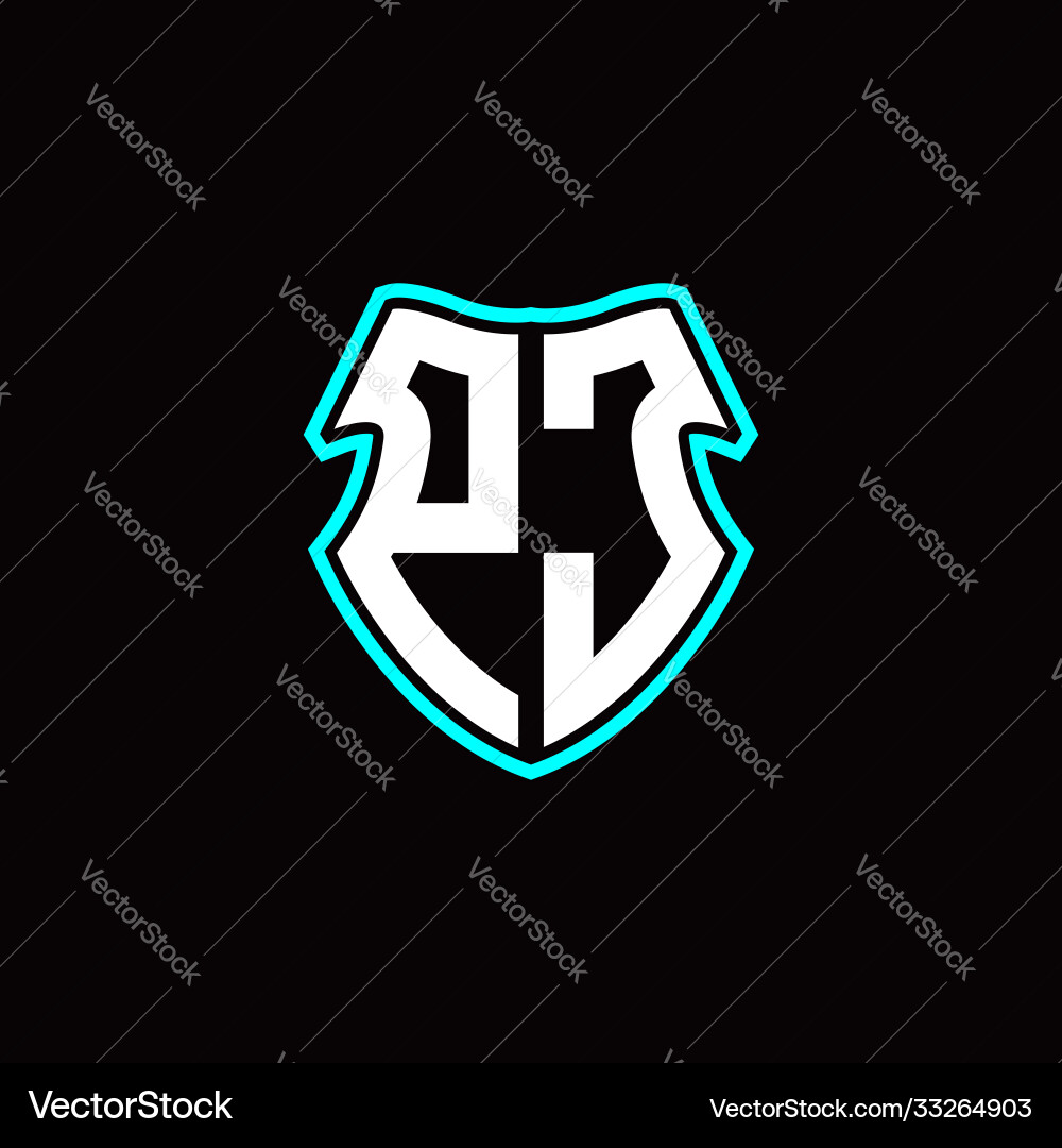 P j initial logo design with a shield shape vector image