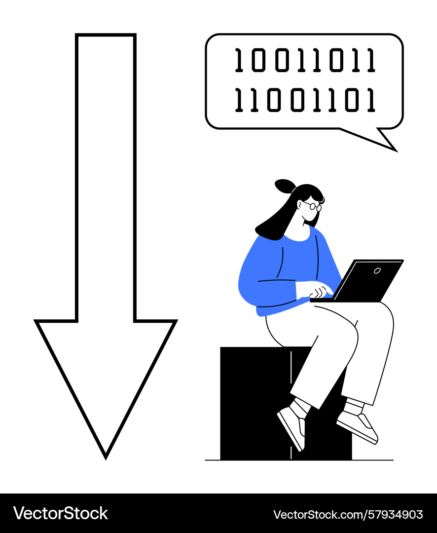 Programmer working on code with binary speech vector image
