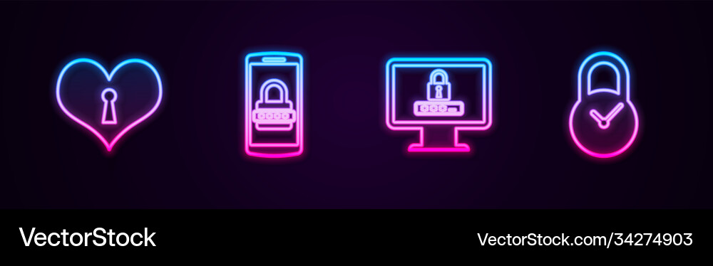 Set line heart with keyhole mobile and password Set line heart with keyhole mobile and password vector image