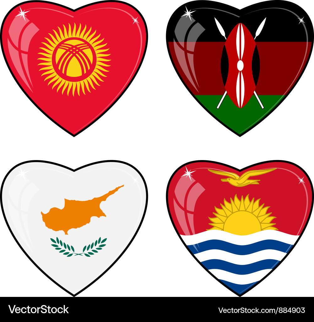 Set of images hearts with the flags kenya Vector Image
