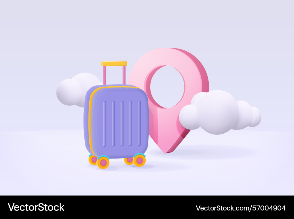 3d suitcase and location point marker of map 3d suitcase and location point marker of map Vector Image