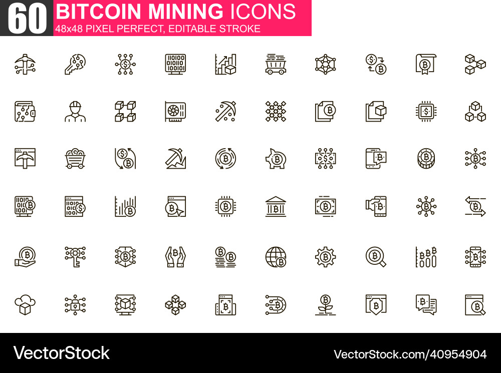 Bitcoin mining thin line icon set cryptocurrency Bitcoin mining thin line icon set cryptocurrency vector image