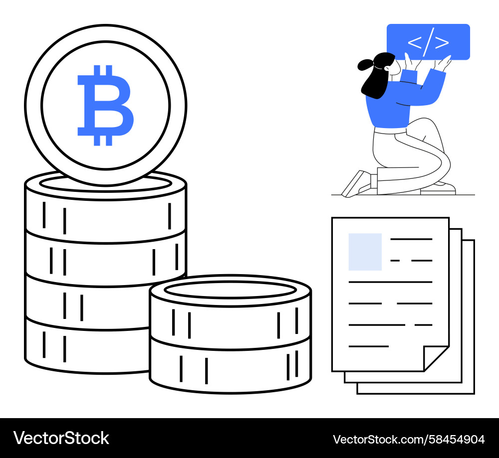 Cryptocurrency Stack with Coding & Finance Vector Image