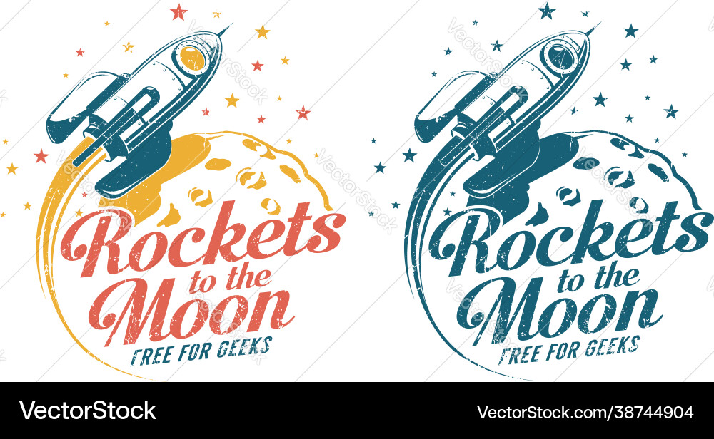 Eine Rakete die um den Mond fliegt - Vintage Emblem Eine Rakete die um den Mond fliegt - Vintage Emblem vektorbild