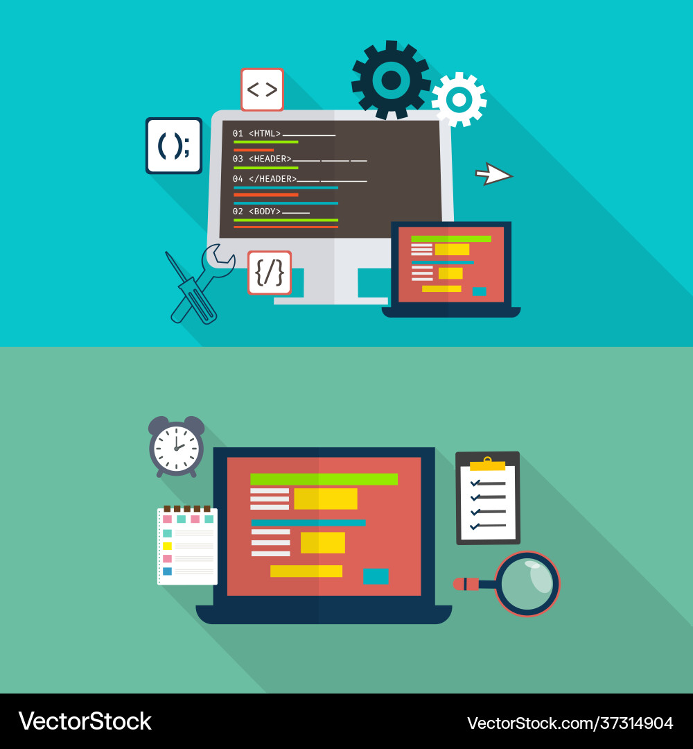 Flat for web development with digital devices Flat for web development with digital devices Vector Image