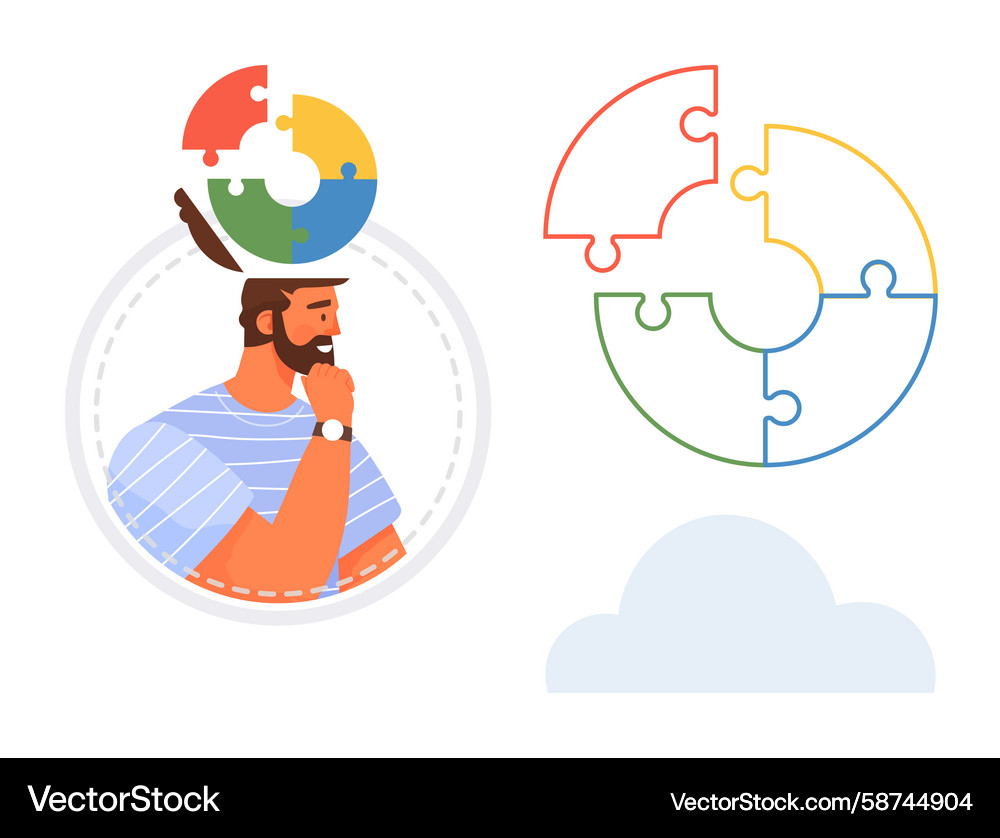 Man with Puzzle: Ideas & Strategy Vector Image