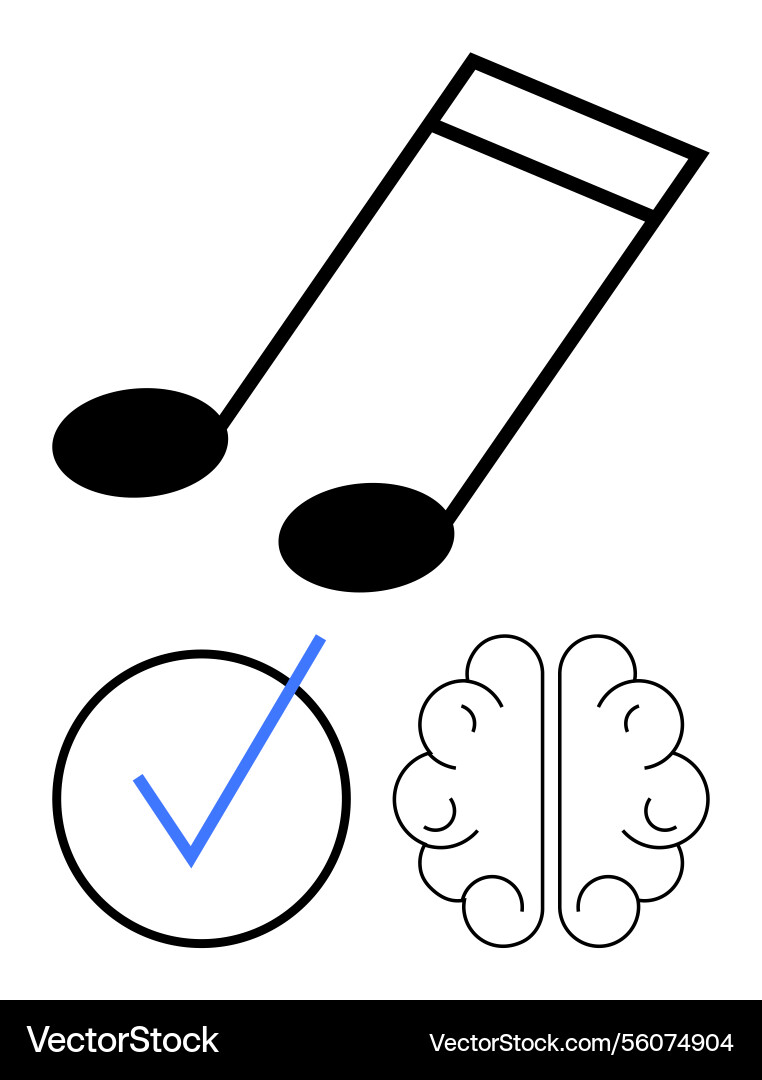 Musical note brain and checkmark visualizing Vector Image