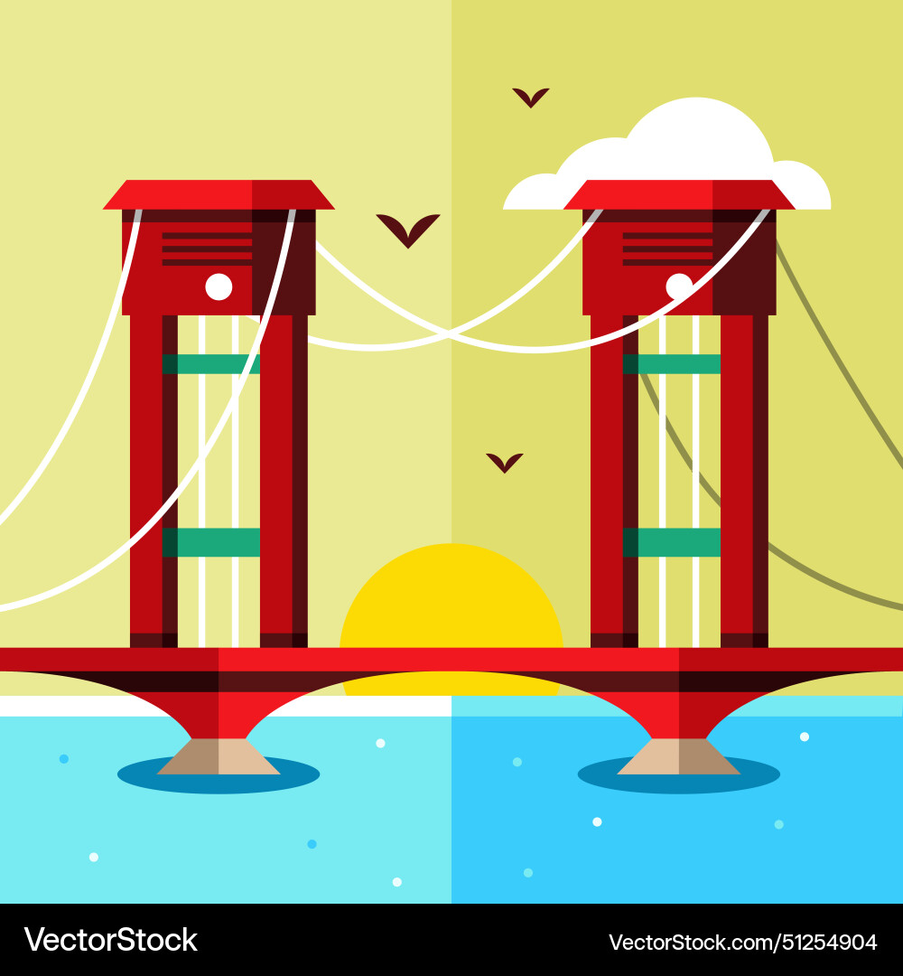 Old architecture red bridge with river scenery Old architecture red bridge with river scenery Vector Image