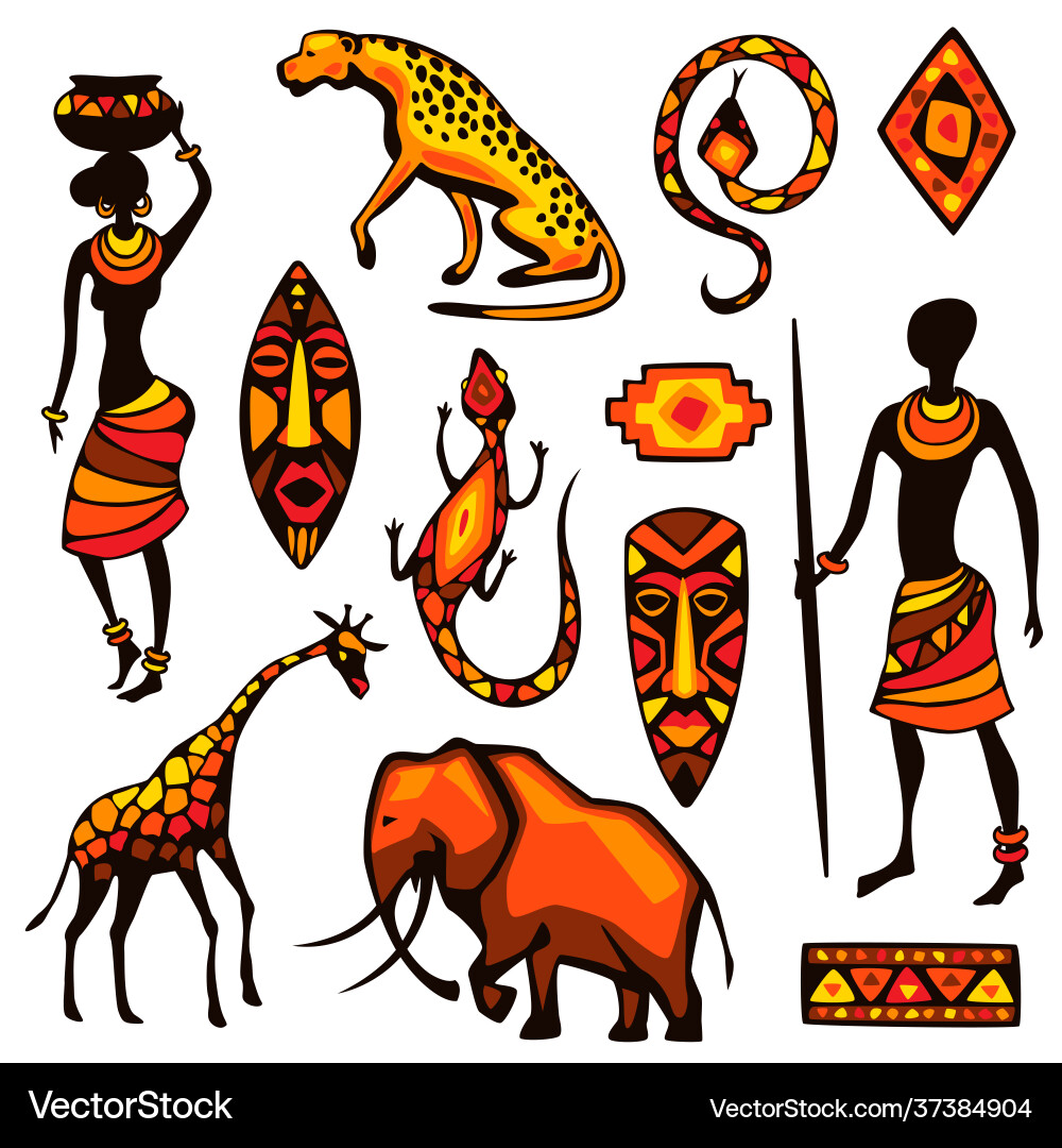 Set african ethnic items people animals Set african ethnic items people animals vector image