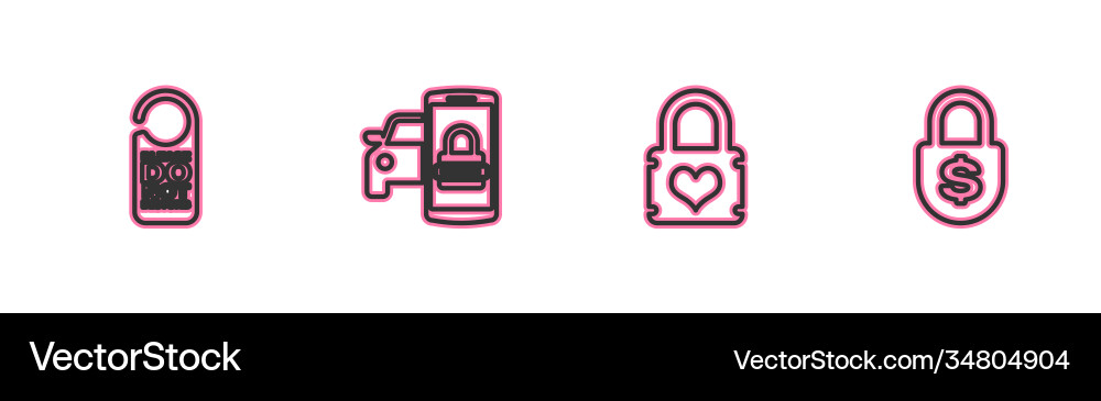 Set line please do not disturb padlock with heart Set line please do not disturb padlock with heart Vector Image