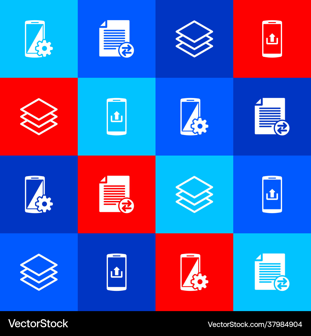 Set setting on smartphone transfer files layers Vector Image