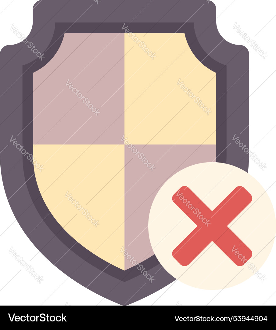 Shield with red cross mark showing no protection Shield with red cross mark showing no protection vector image