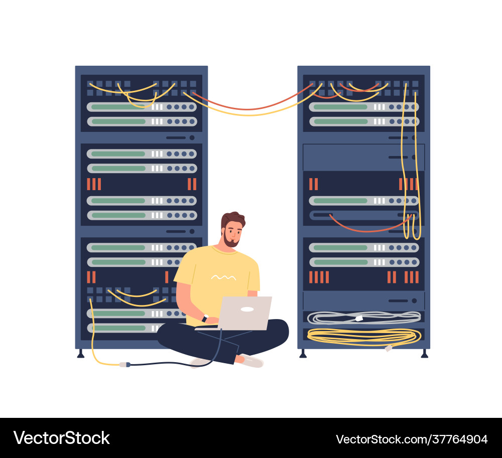 Sysadmin adjusting network connection repairing Sysadmin adjusting network connection repairing vector image