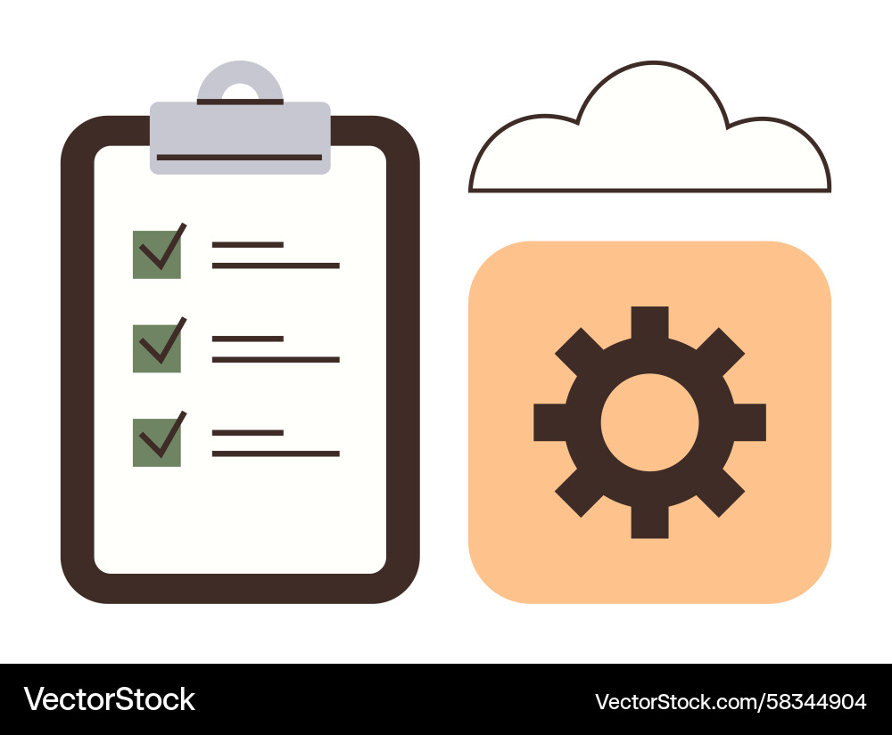 Task Checklist with Cloud & Gear Vector Image