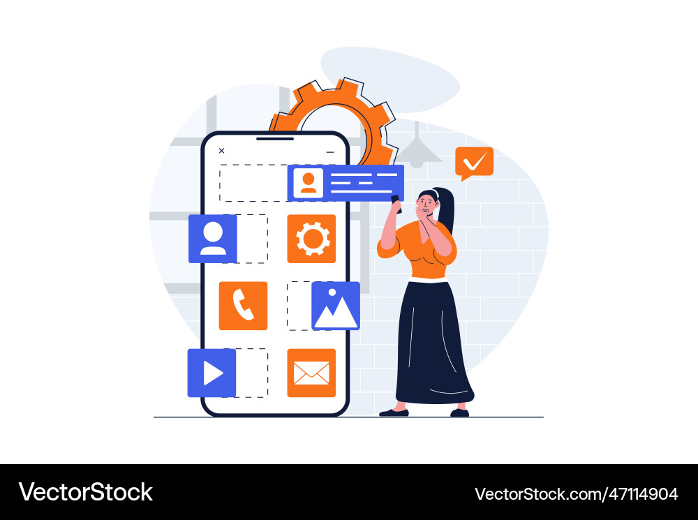 Ui ux Entwicklung Webkonzept mit Charakterszene Ui ux Entwicklung Webkonzept mit Charakterszene vektorbild