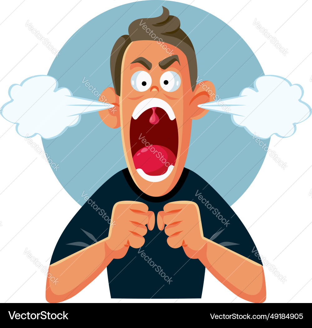 Angry fuming man cartoon character acting Angry fuming man cartoon character acting vector image