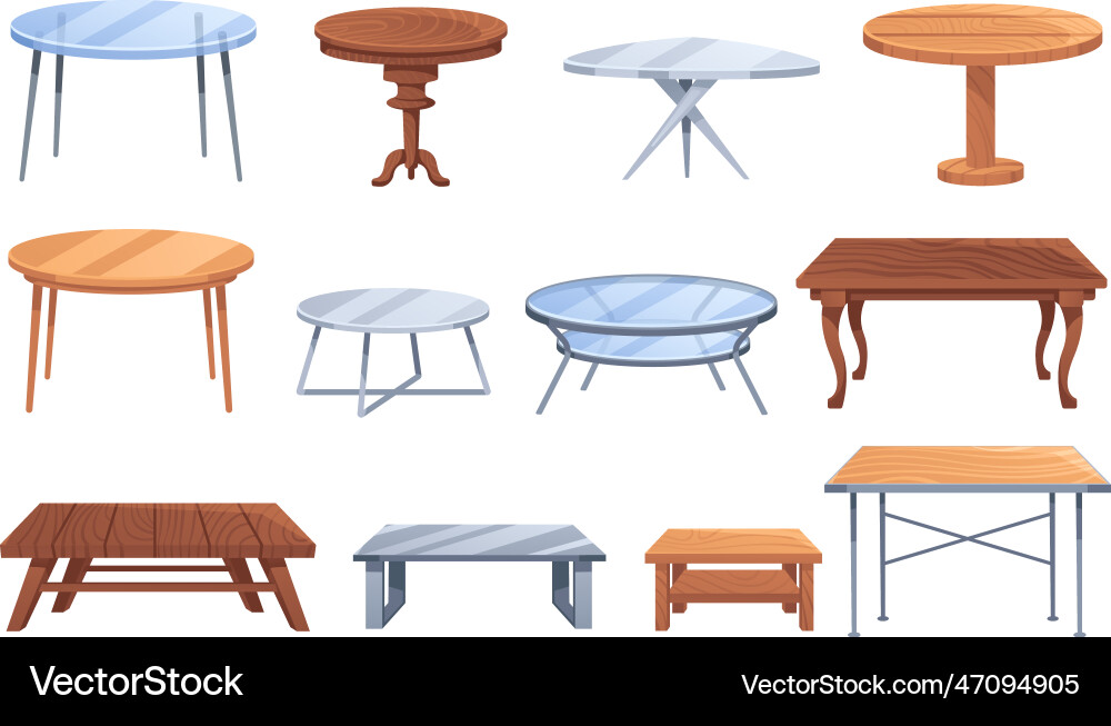 Cartoon table wooden metal and glass cafe Cartoon table wooden metal and glass cafe vector image
