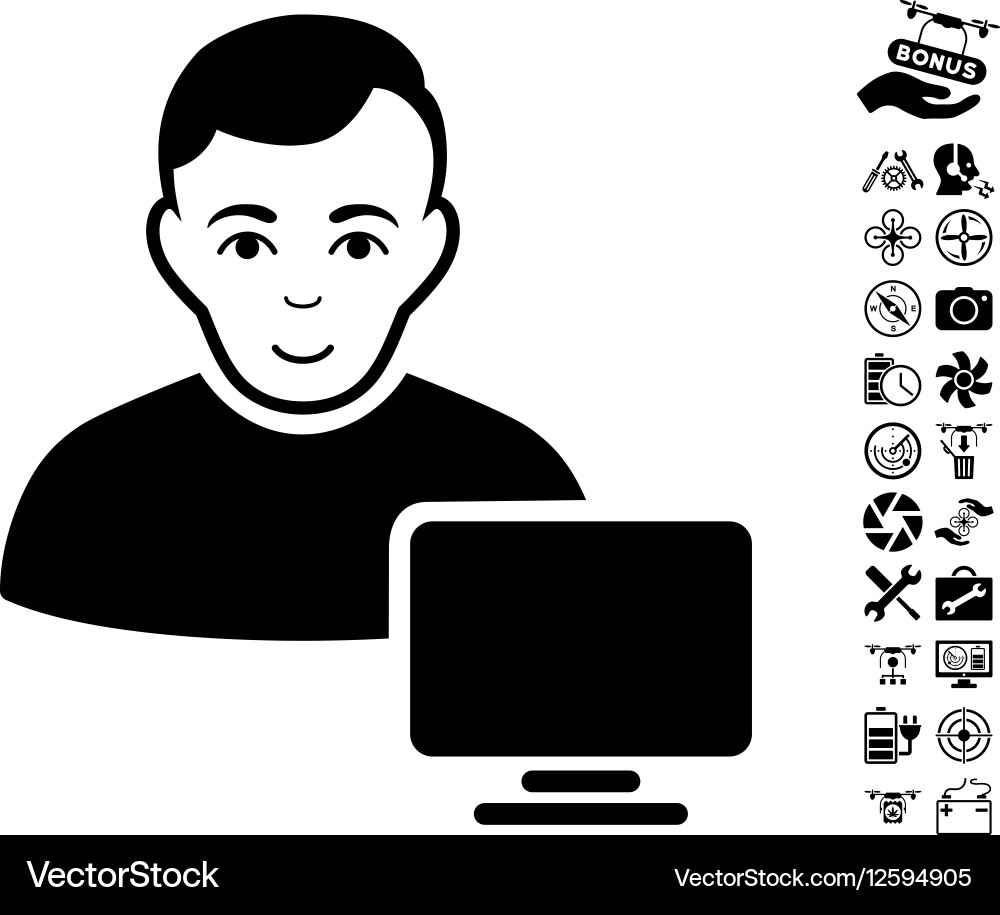 Computer administrator icon with copter tools vector image