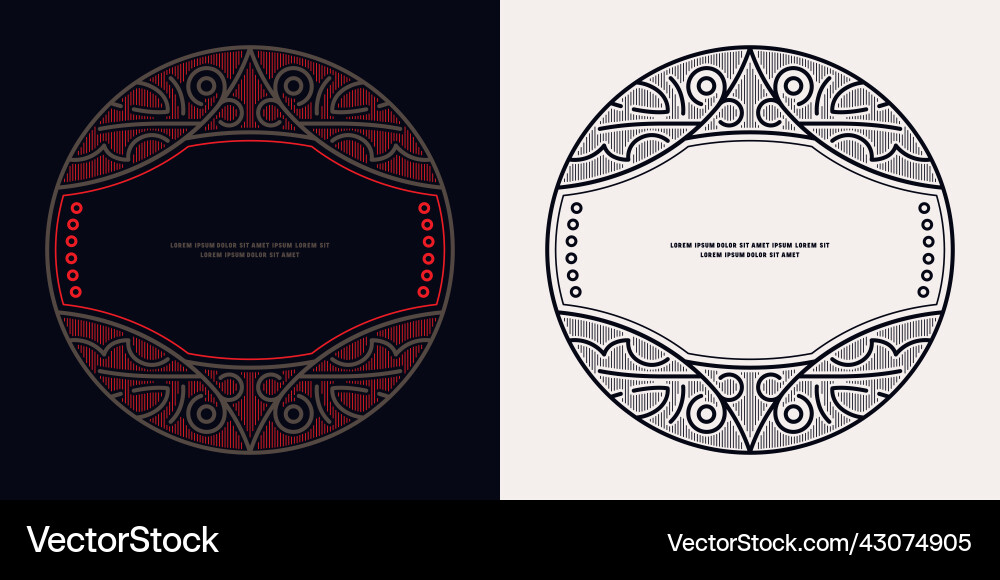 Decorative round frame in thin line style vector image