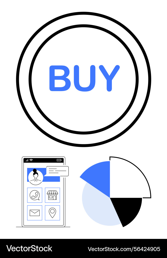 Digital shopping button mobile interface and pie vector image