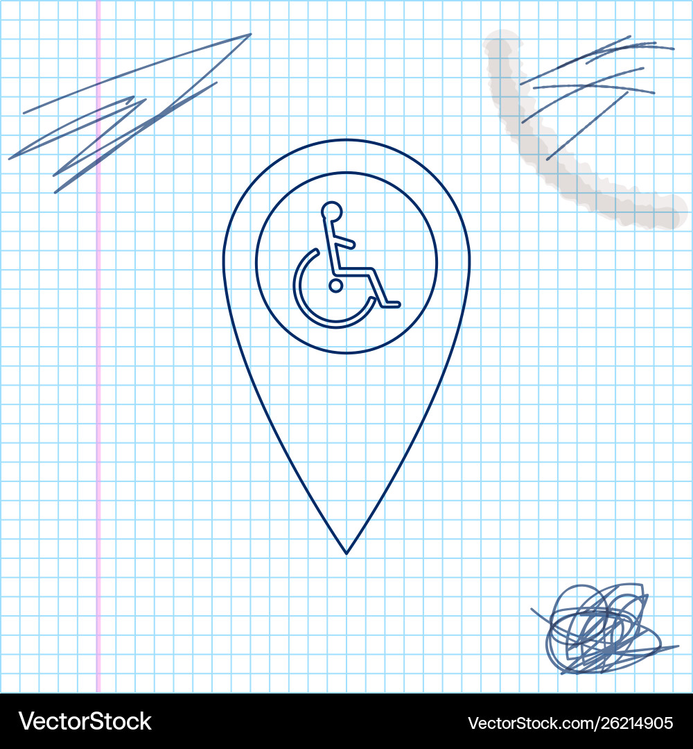 Disabled handicap in map pointer line sketch icon Disabled handicap in map pointer line sketch icon vector image