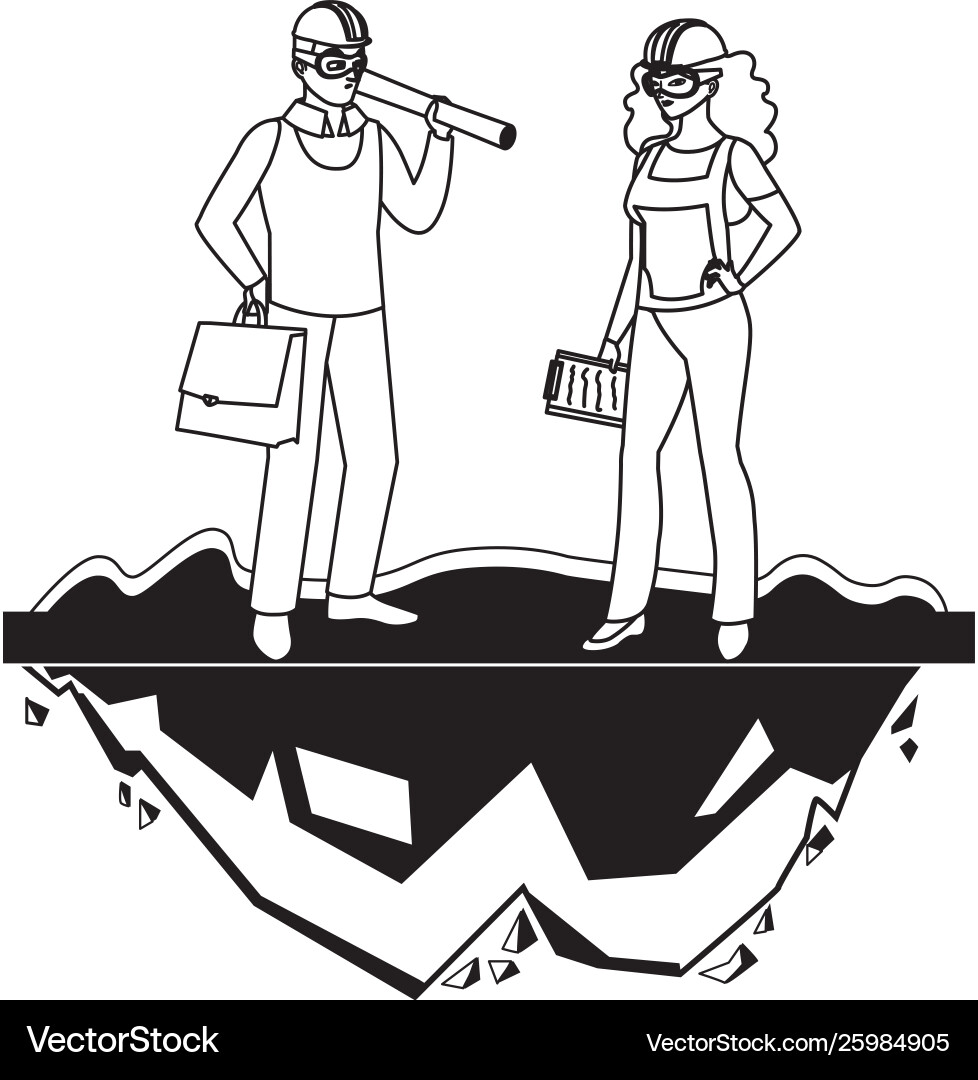 Female builder constructor worker with architect Female builder constructor worker with architect Vector Image