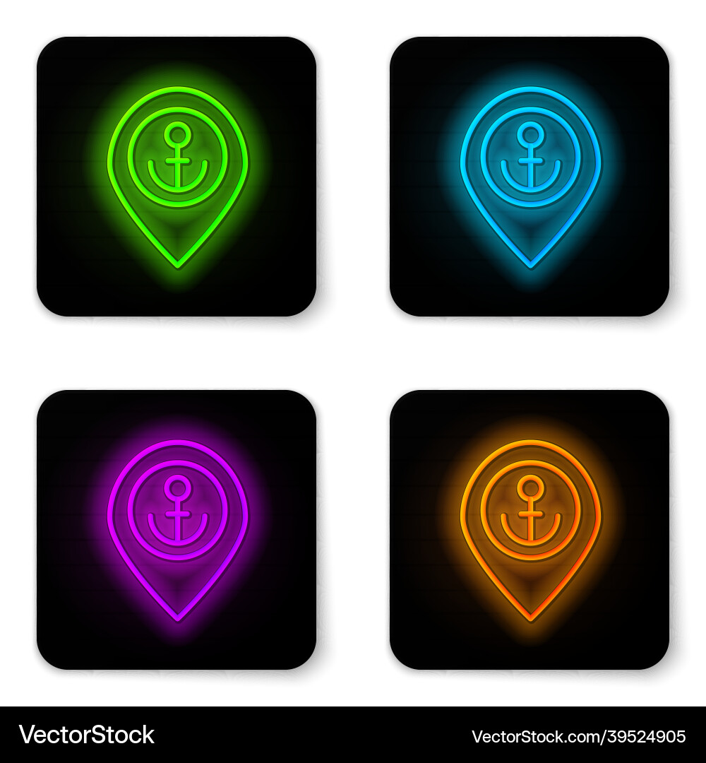 Glowing neon line map pointer with anchor icon vector image